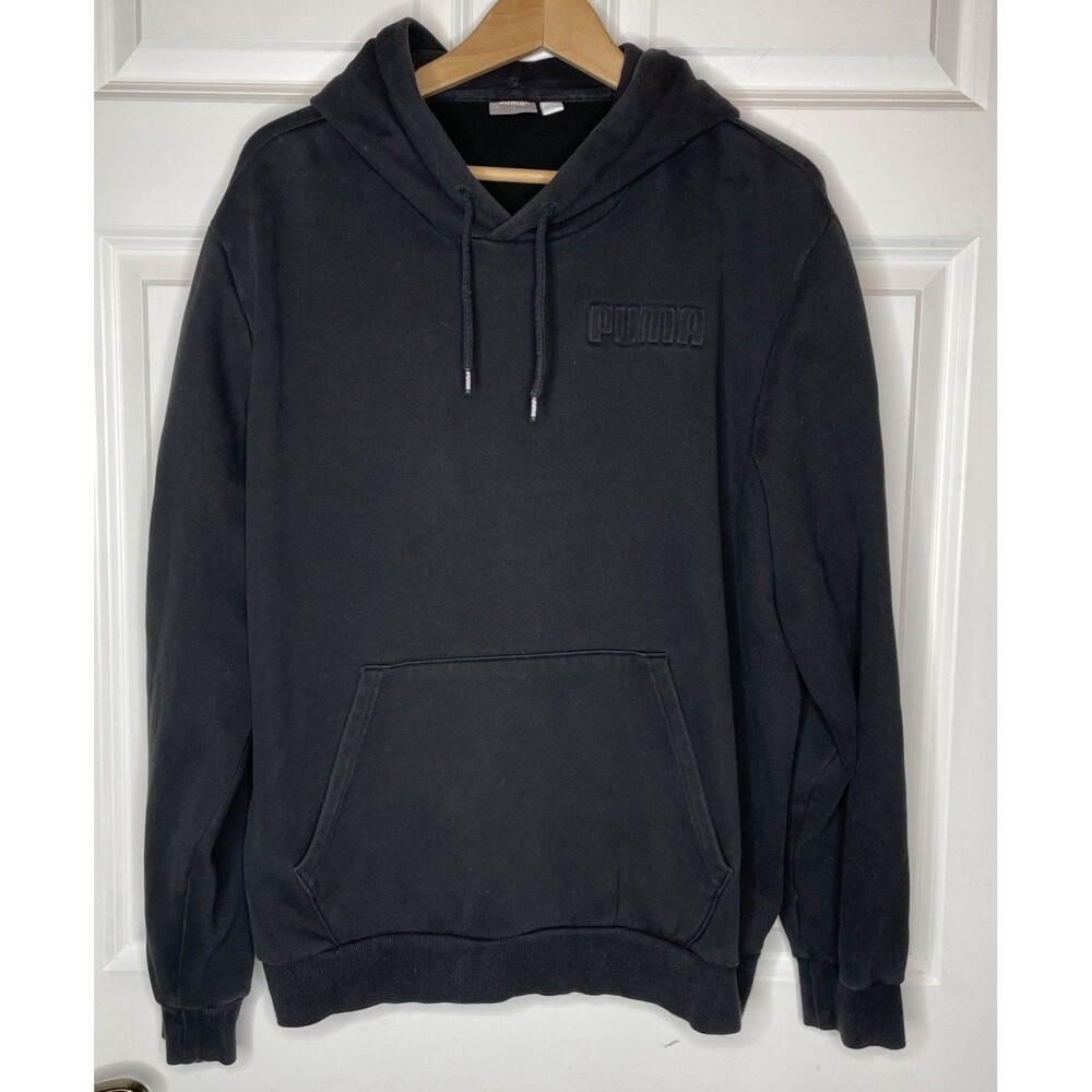 Puma Mens Sweatshirt Hoodie XL Black Athletic Super Soft Pullover Spellout